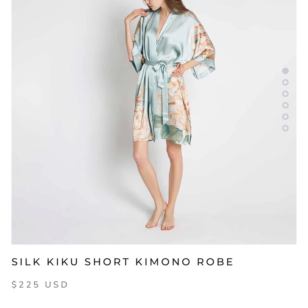 Silk Kiku Kimono Robe - Soft Blue and Cream